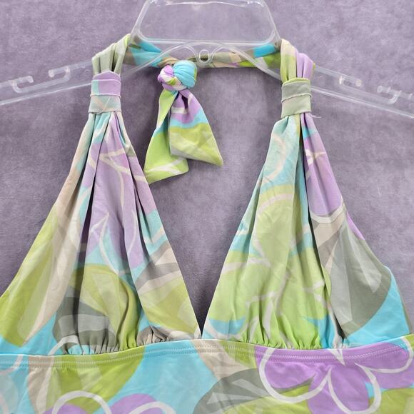Anne Klein Green Floral Halter Swimwear Tankini Tank Top Medium M 8 - Picture 3 of 7